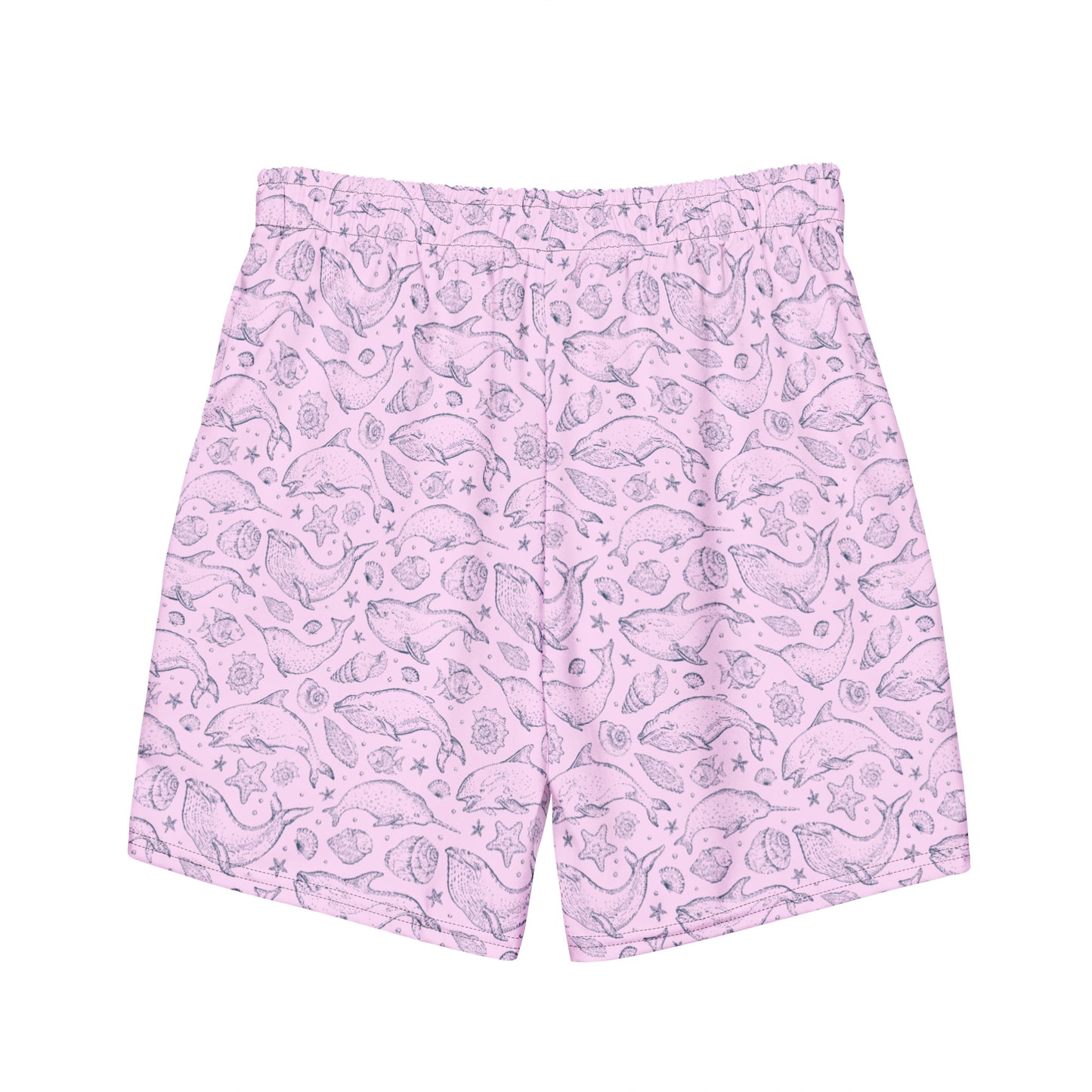 Men's Eco Pink Whale Pod Swim Trunks - Sustainable Swimwear from Tropical Seas Clothing