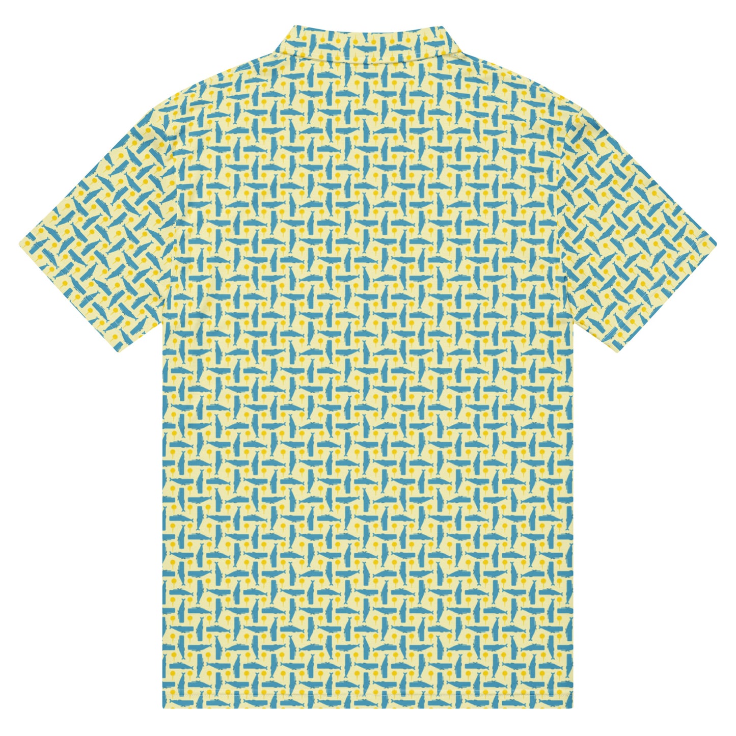 Men’s Slim Fit Golf Polo – Whale & Golf Tee Pattern - Sustainable Clothing from Tropical Seas Clothing