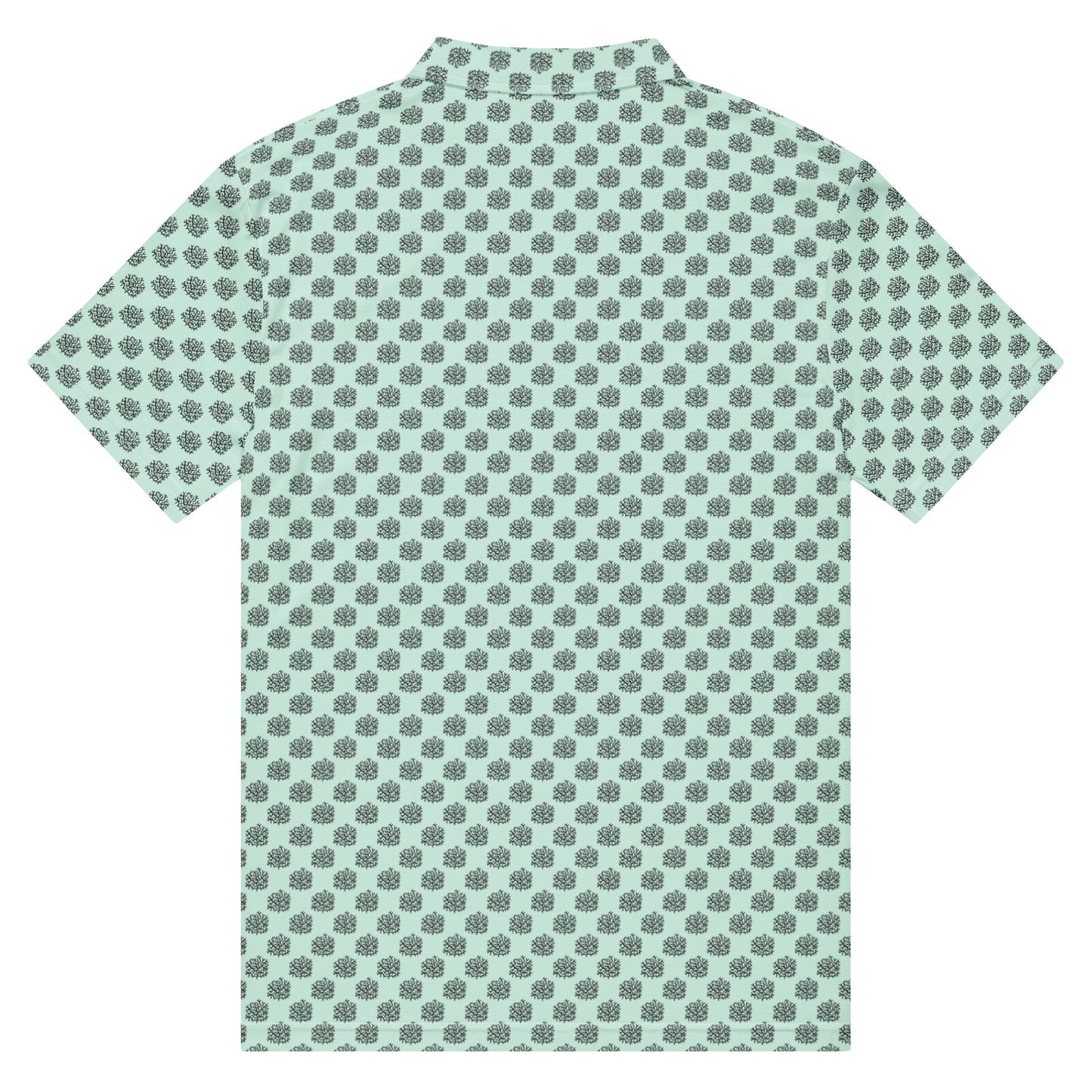 Men’s Slim Fit Golf Polo – Mint Coral Pattern, Breathable Athletic Shirt - Sustainable Clothing from Tropical Seas Clothing