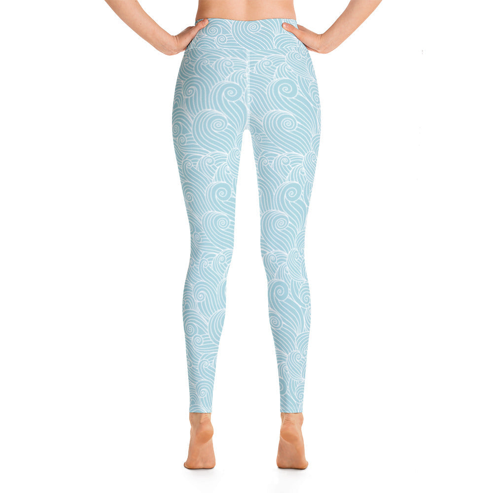 Women's Blue Ocean Swirl Yoga Leggings - Sustainable Activewear from Tropical Seas Clothing