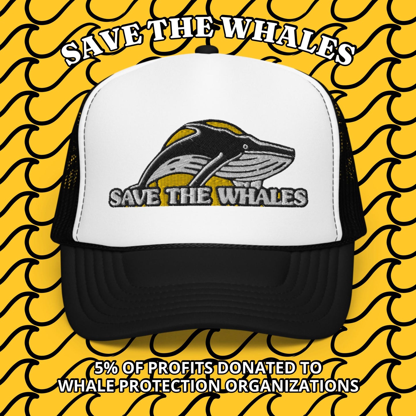 Save the Whales Foam Trucker Hat - Sustainable Hats from Tropical Seas Clothing