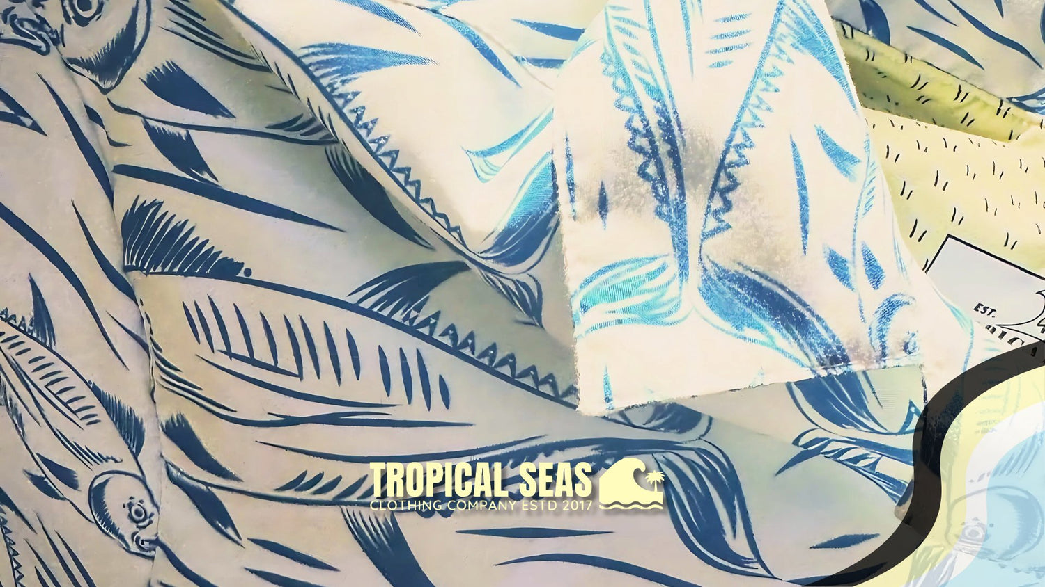 Best Sellers collection at Tropical Seas Clothing featuring top-selling, eco-friendly beachwear and tropical apparel. tuna-inspired pattern background highlighting popular sustainable styles.