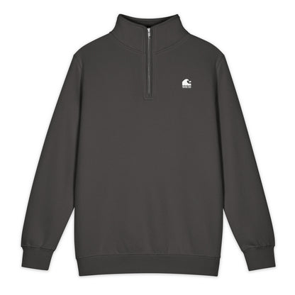Smoke grey premium quarter zip sweatshirt with brushed fleece interior and YKK zipper detail