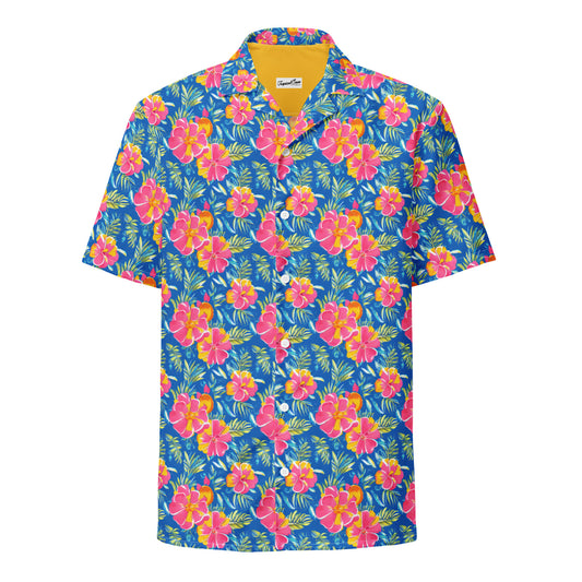 Hibiscus Lagoon Button Down Hawaiian Shirt - Sustainable Casual Beach Shirts from Tropical Seas Clothing 