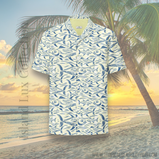 Bonito Island Hawaiian Button Shirt: Dive into Tuna Mayhem!