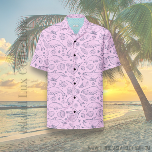 Pink Whale Pod Pattern Hawaiian Button Shirt: Dive into Coastal Chic! - Tropical Seas Clothing 