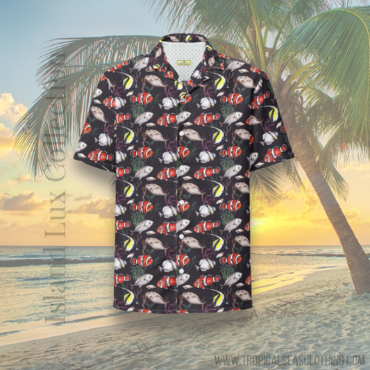 Murky Reef Tropical Saltwater Fish Hawaiian Button Shirt: Dive into Underwater Elegance!