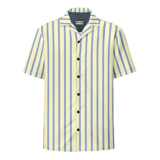 Mellow Yellow & Marlin Blue Striped Button-Down Camp Shirt - Tropical Seas Clothing 