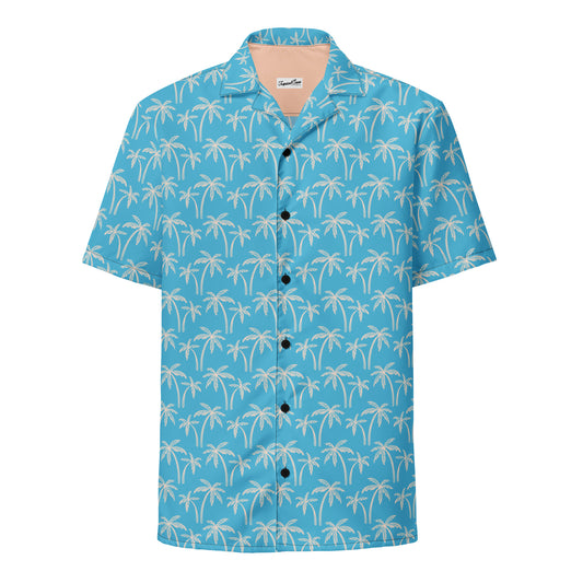 Palm Wave Oasis Button Down Hawaiian Shirt - Sustainable Casual Beach Shirts from Tropical Seas Clothing 