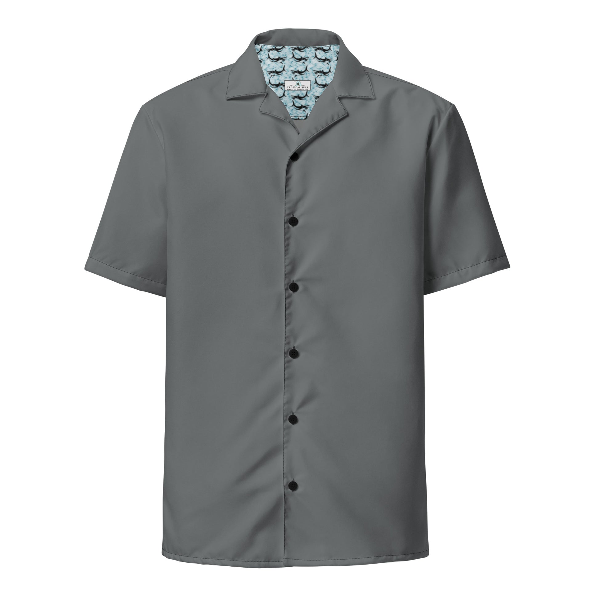 Labelless Shadow Grey Button Down Camp Shirt - Sustainable Casual Beach Shirts from Tropical Seas Clothing 