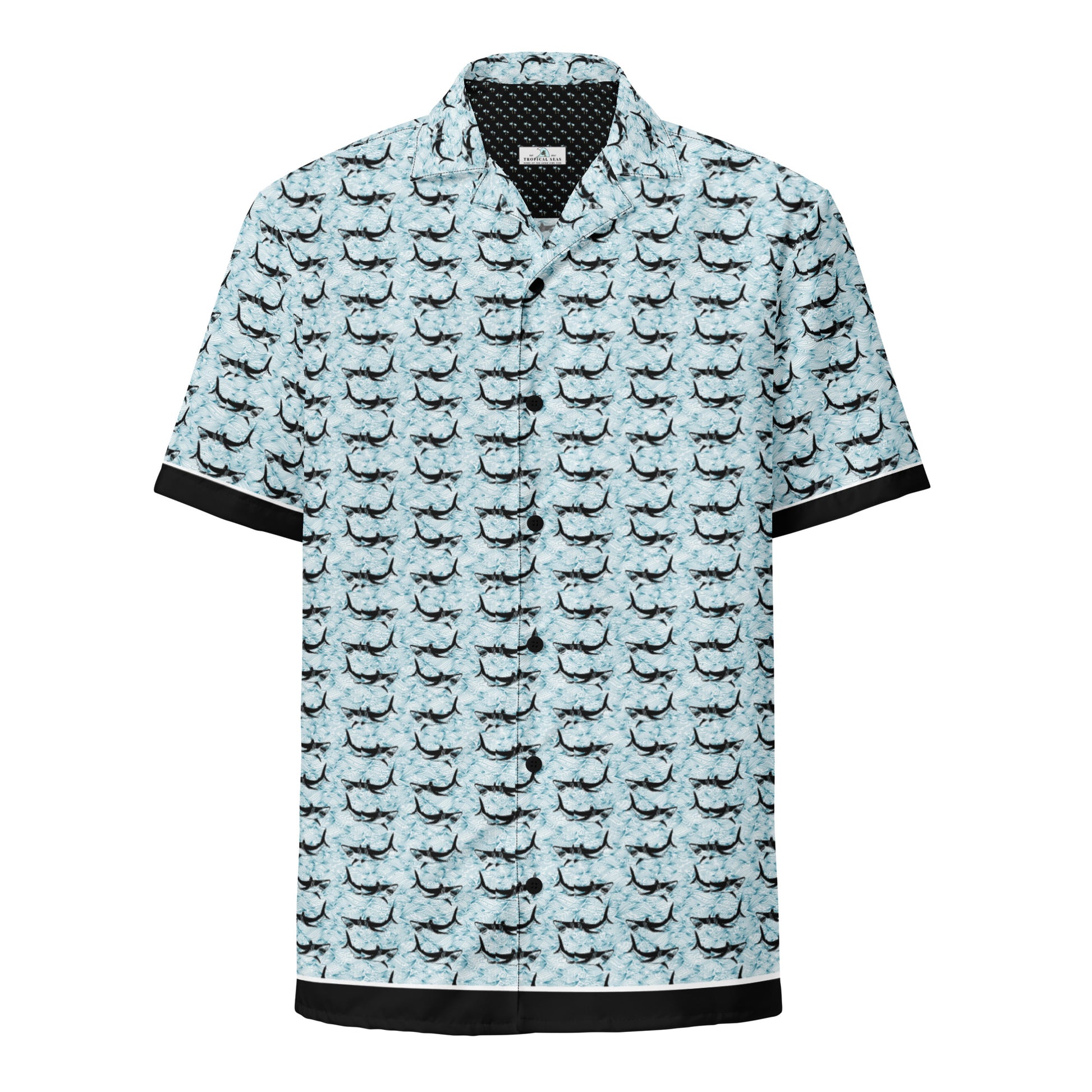 Shark Frenzy Button Down Hawaiian Shirt - Sustainable Casual Beach Shirts from Tropical Seas Clothing 