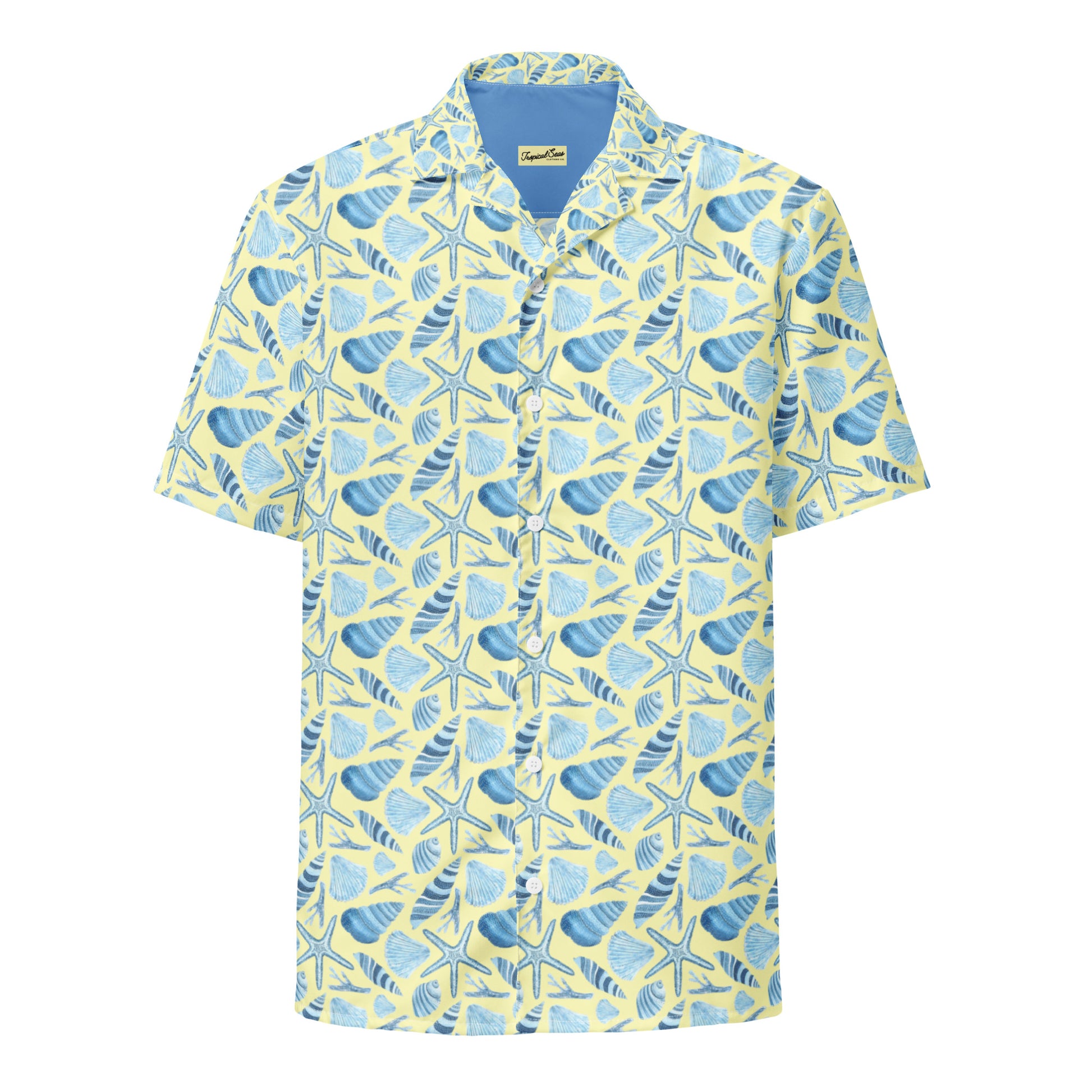 Sunny Shell Button Down Hawaiian Shirt - Sustainable Casual Beach Shirts from Tropical Seas Clothing 