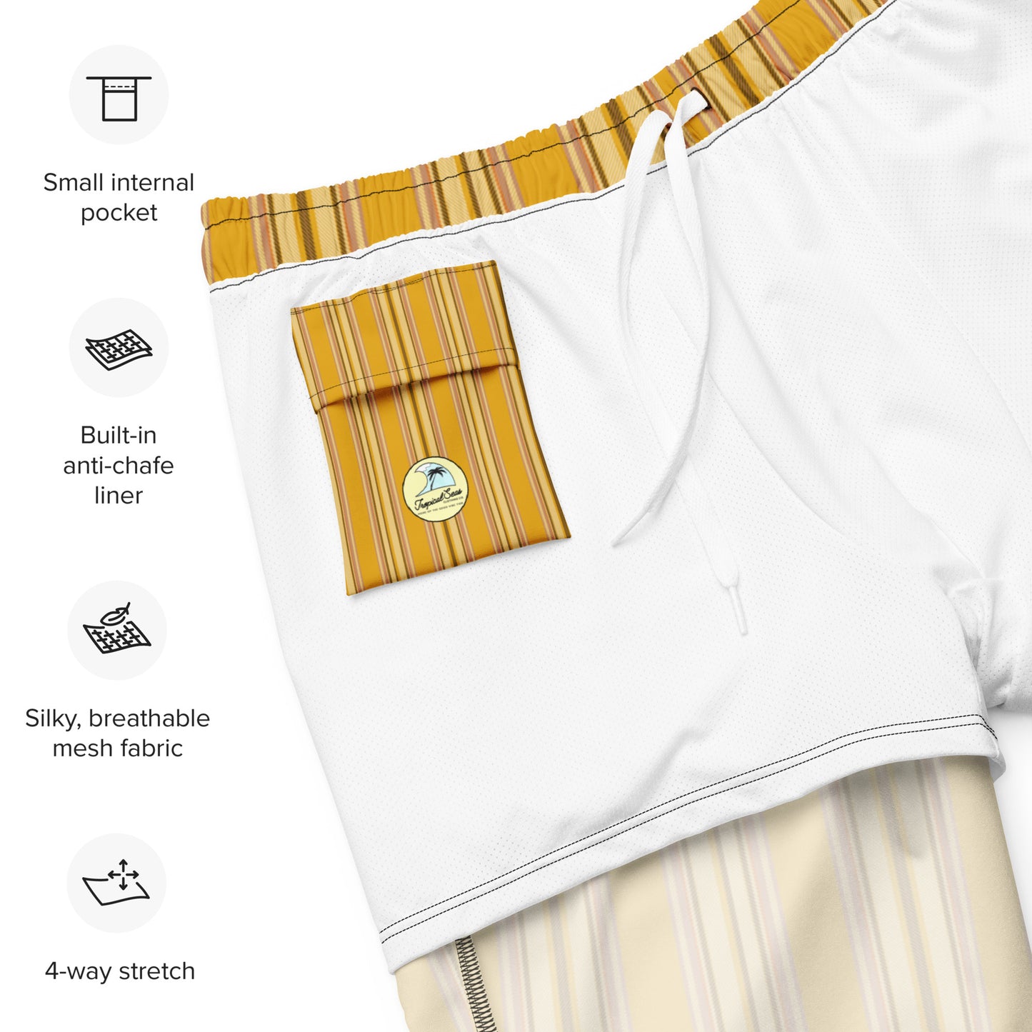 Men's Golden Sands Retreat swim trunks - Sustainable Swimwear from Tropical Seas Clothing 