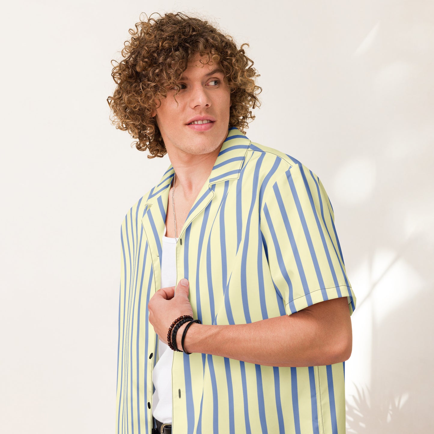 Mellow Yellow & Marlin Blue Striped Button-Down Camp Shirt - Tropical Seas Clothing 