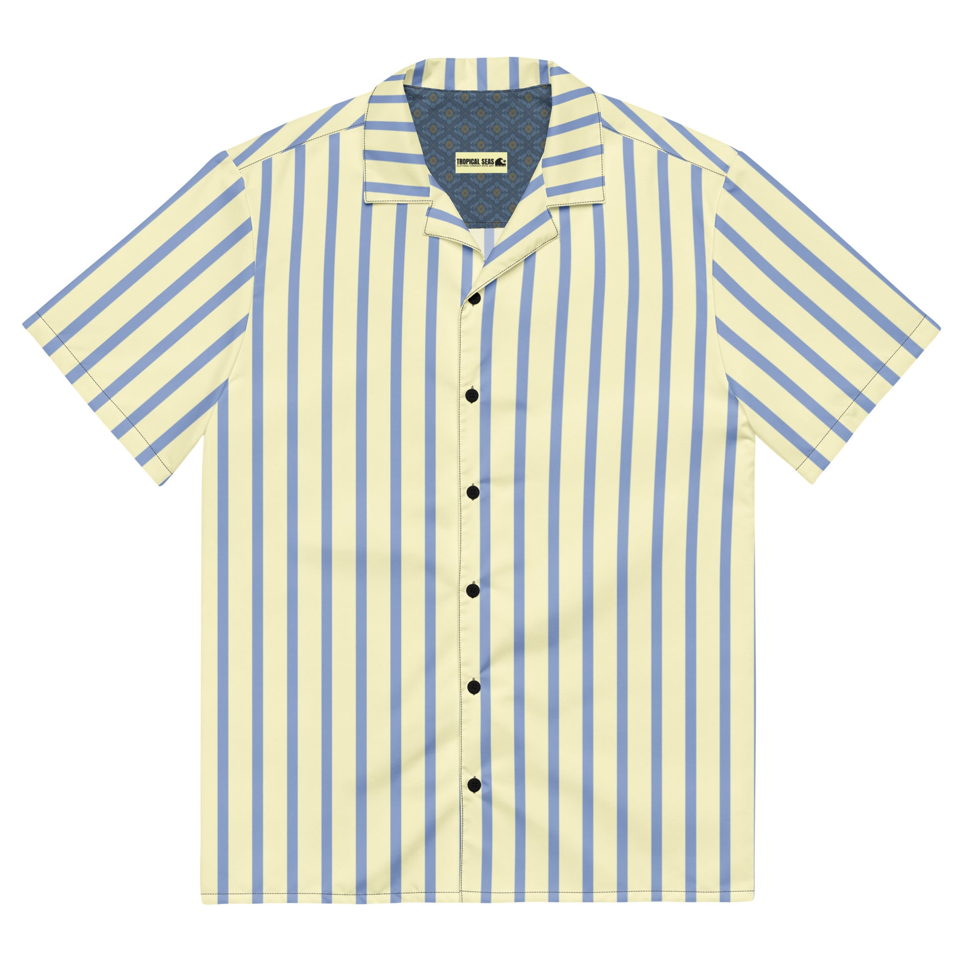 Mellow Yellow & Marlin Blue Striped Button-Down Camp Shirt - Tropical Seas Clothing 