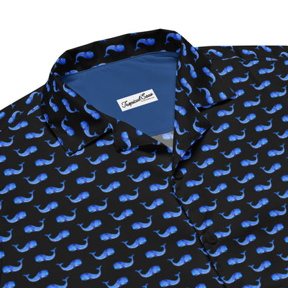 Midnight Whale Party Button Down Hawaiian Shirt - Coastal Summer 2024 Collection - Tropical Seas Clothing 