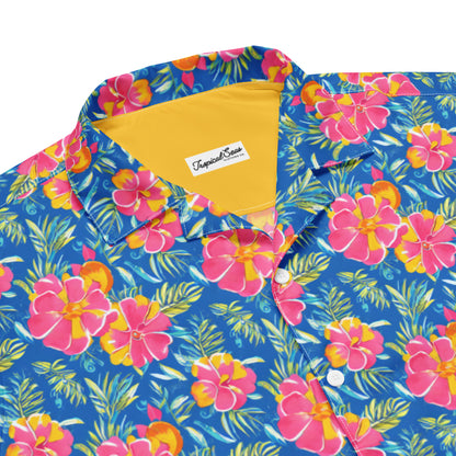 Hibiscus Lagoon Button Down Hawaiian Shirt - Coastal Summer 2024 Collection - Tropical Seas Clothing 