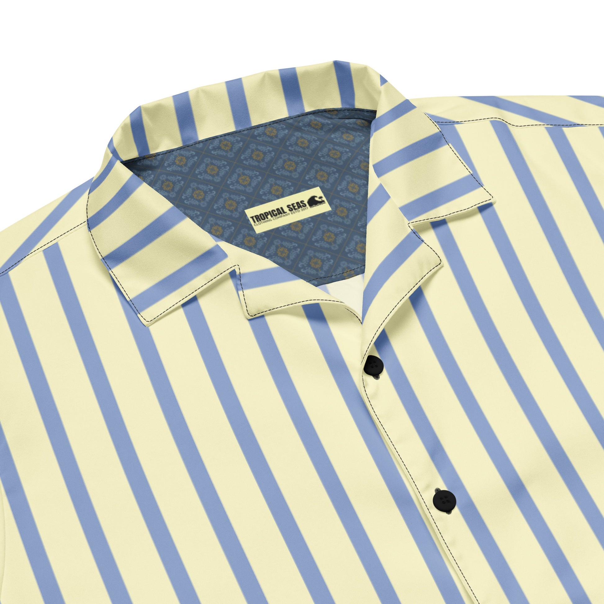 Mellow Yellow & Marlin Blue Striped Button-Down Camp Shirt - Tropical Seas Clothing 