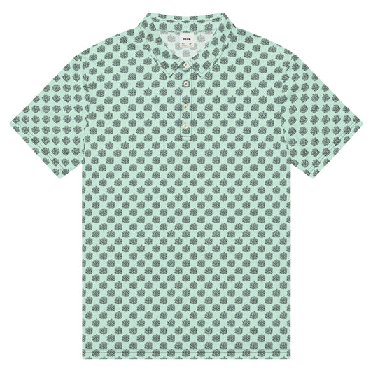 Men’s Slim Fit Golf Polo – Mint Coral Pattern, Breathable Athletic Shirt - Sustainable Clothing from Tropical Seas Clothing 