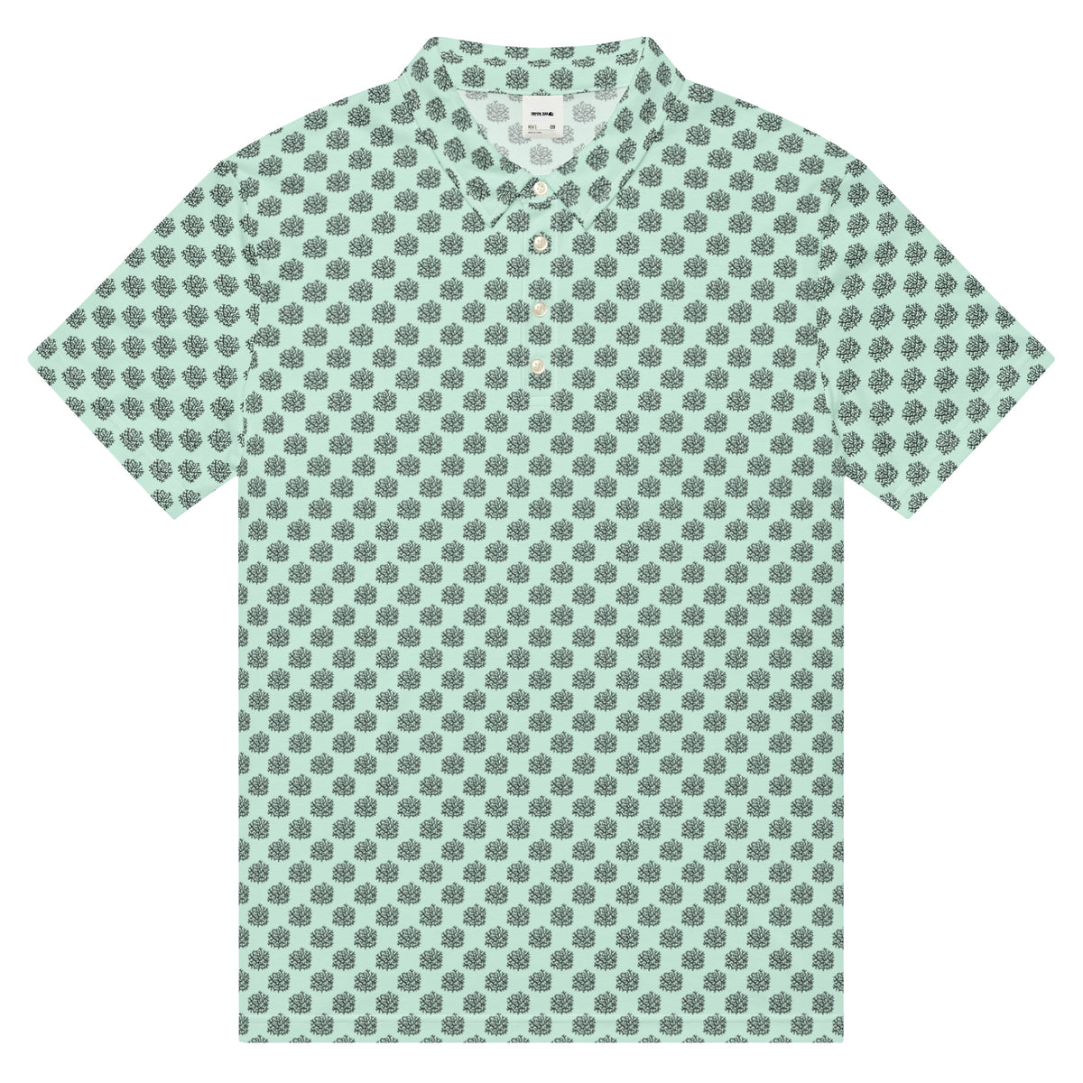 Men’s Slim Fit Golf Polo – Mint Coral Pattern, Breathable Athletic Shirt - Sustainable Clothing from Tropical Seas Clothing 