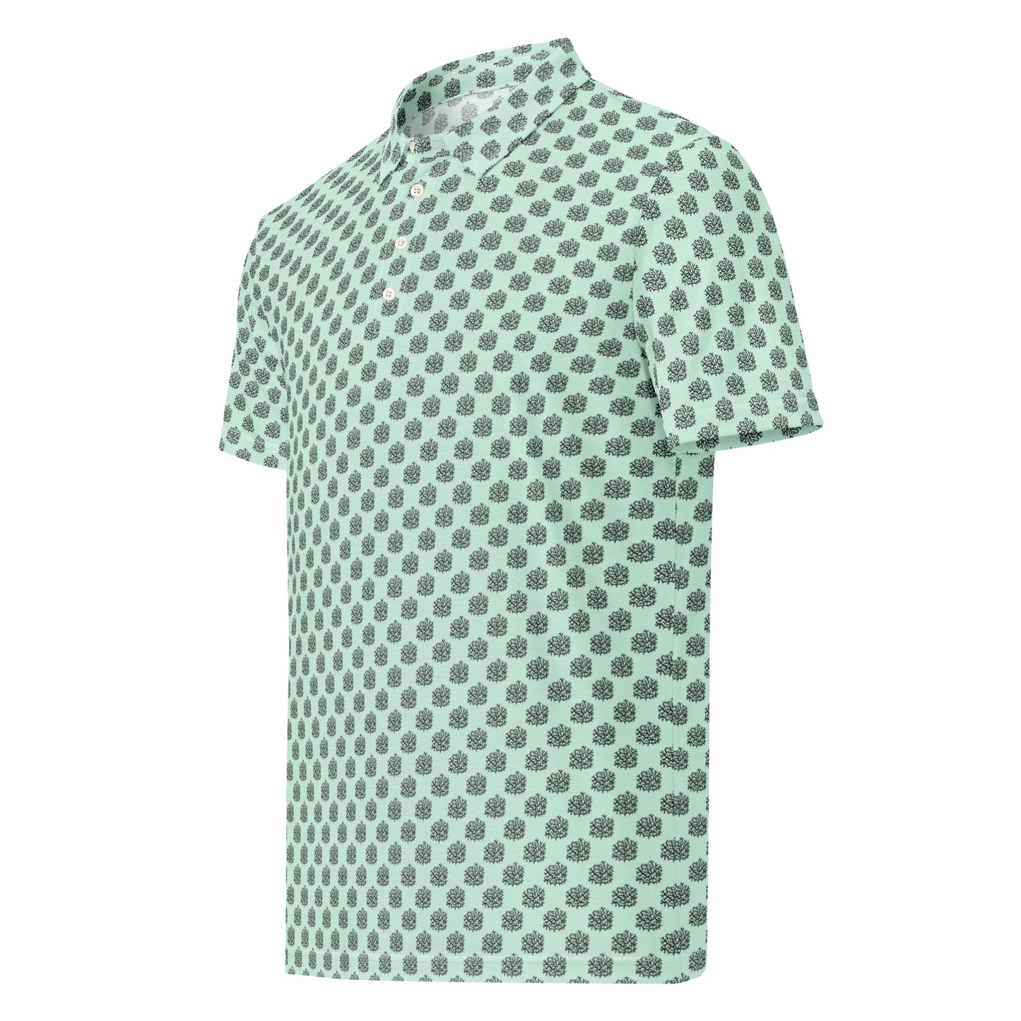 Men’s Slim Fit Golf Polo – Mint Coral Pattern, Breathable Athletic Shirt