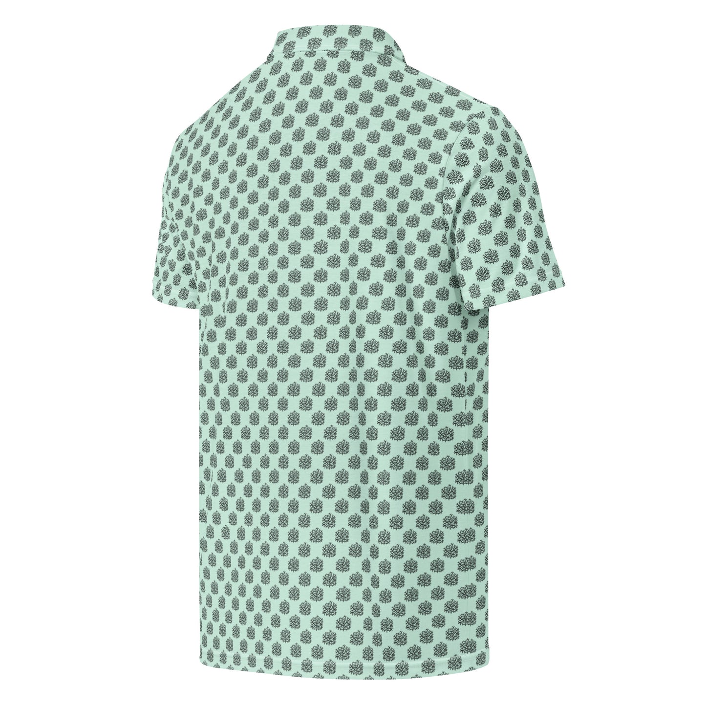 Men’s Slim Fit Golf Polo – Mint Coral Pattern, Breathable Athletic Shirt