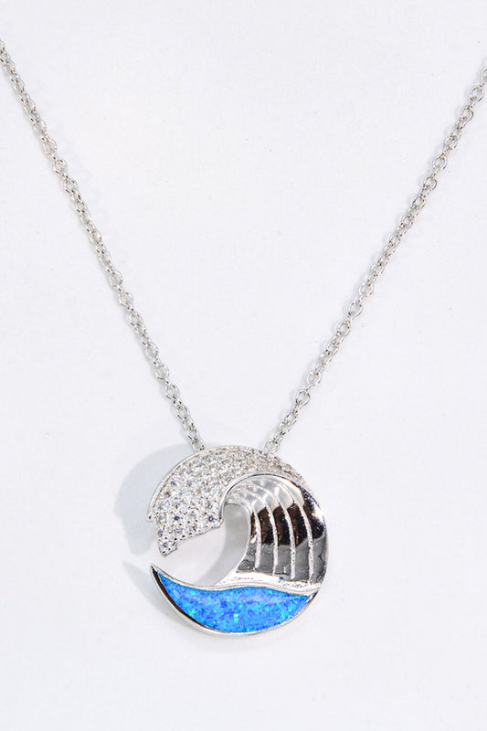 Opal and Zircon Wave Pendant Necklace - Tropical Seas Clothing 