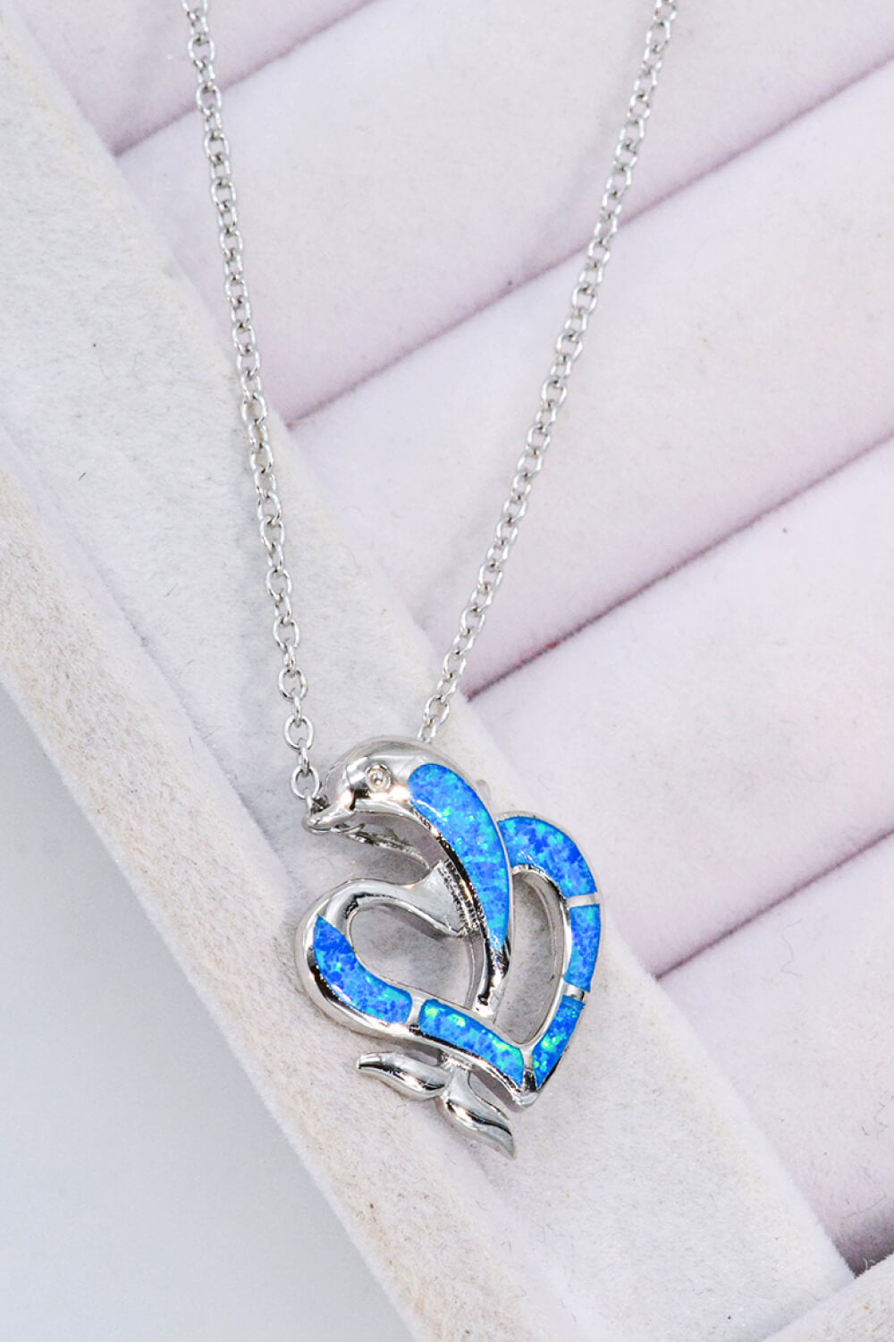 Opal Dolphin Heart Chain-Link Necklace - Tropical Seas Clothing 