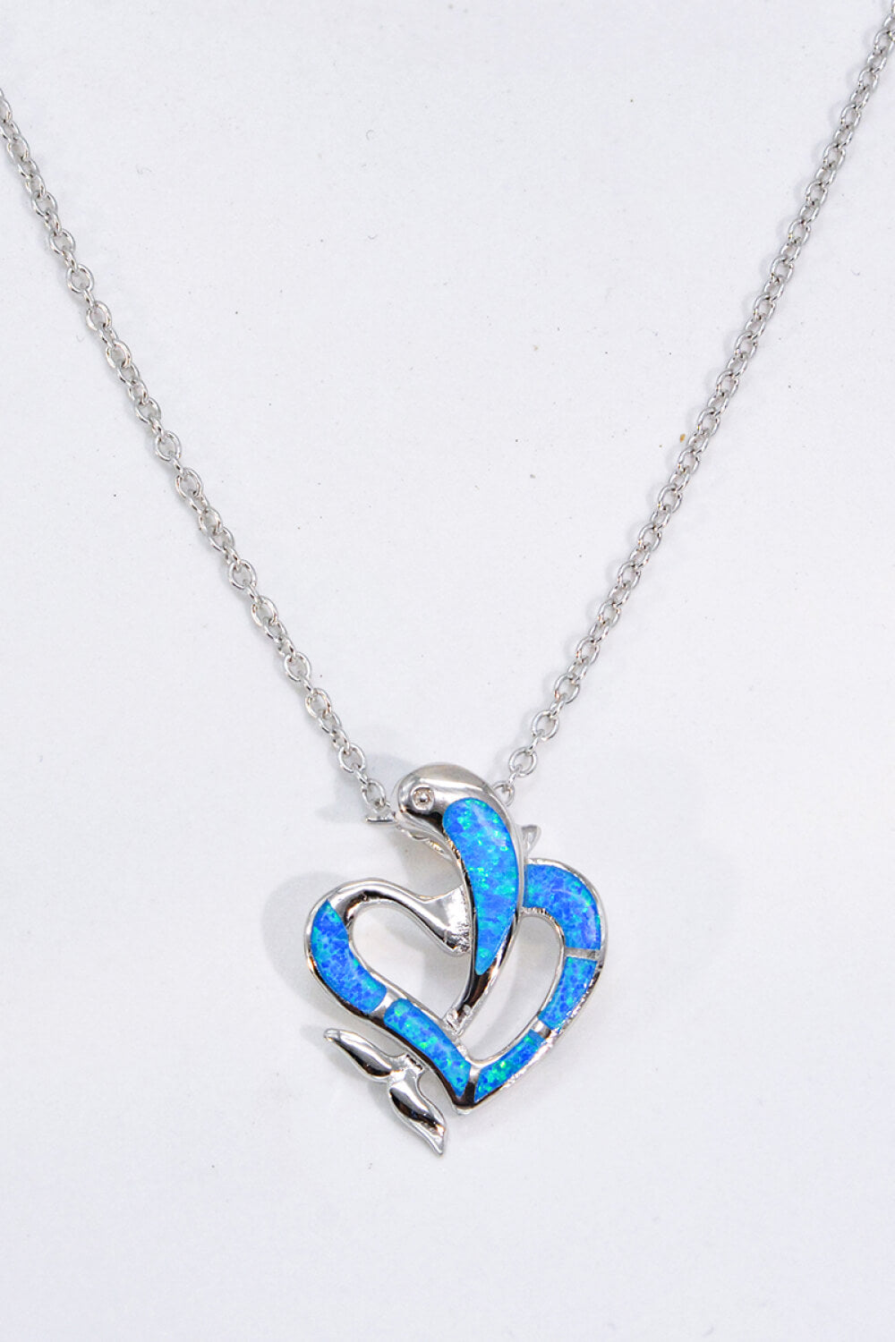 Opal Dolphin Heart Chain-Link Necklace - Tropical Seas Clothing 