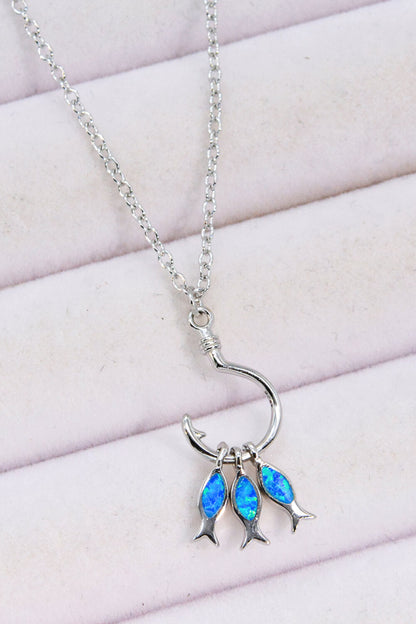 Opal Fish 925 Sterling Silver Necklace - Tropical Seas Clothing 