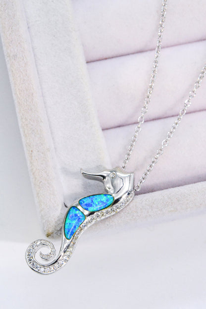 Opal Seahorse 925 Sterling Silver Necklace - Tropical Seas Clothing 
