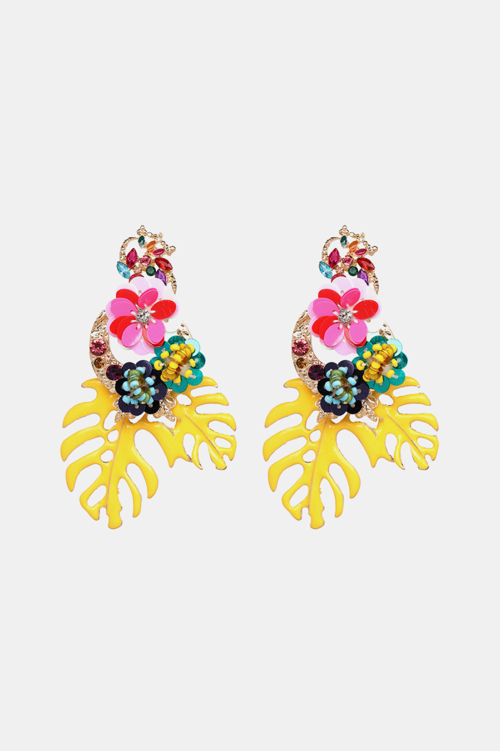 Leaf & Flower Shape Zinc Alloy Dangle Earrings - Tropical Seas Clothing 