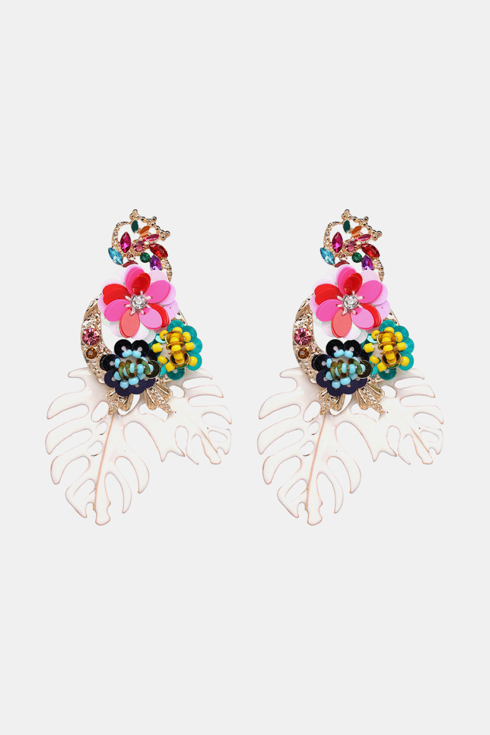 Leaf & Flower Shape Zinc Alloy Dangle Earrings - Tropical Seas Clothing 