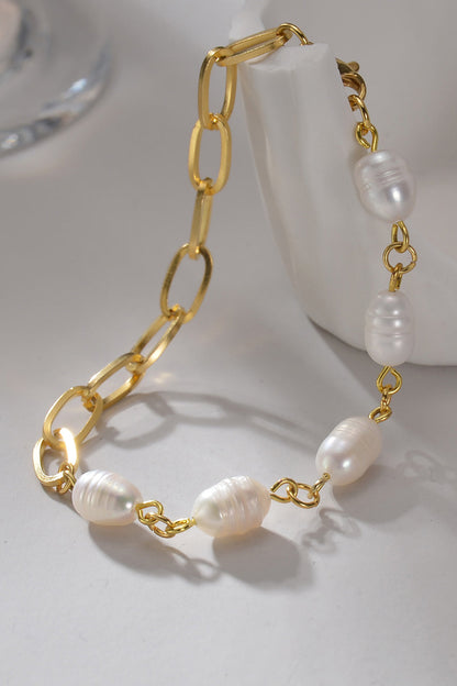Half Pearl Half Chain Stainless Steel Bracelet - Tropical Seas Clothing 