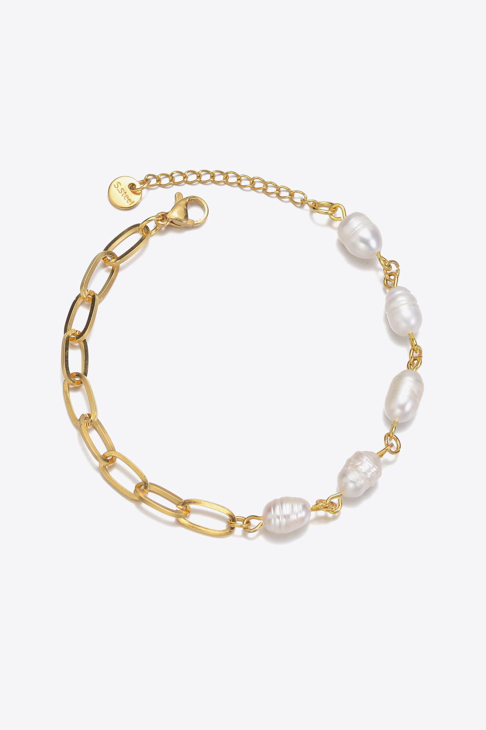 Half Pearl Half Chain Stainless Steel Bracelet - Tropical Seas Clothing 