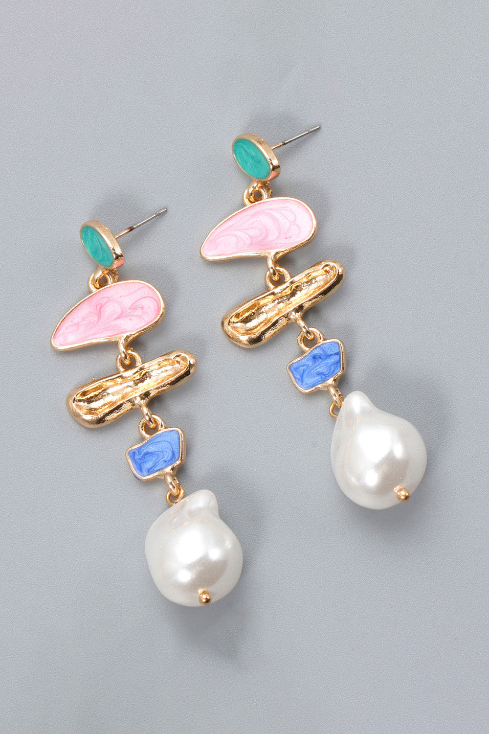 Abnormal Shape Zinc Alloy Synthetic Pearl Dangle Earrings - Tropical Seas Clothing 