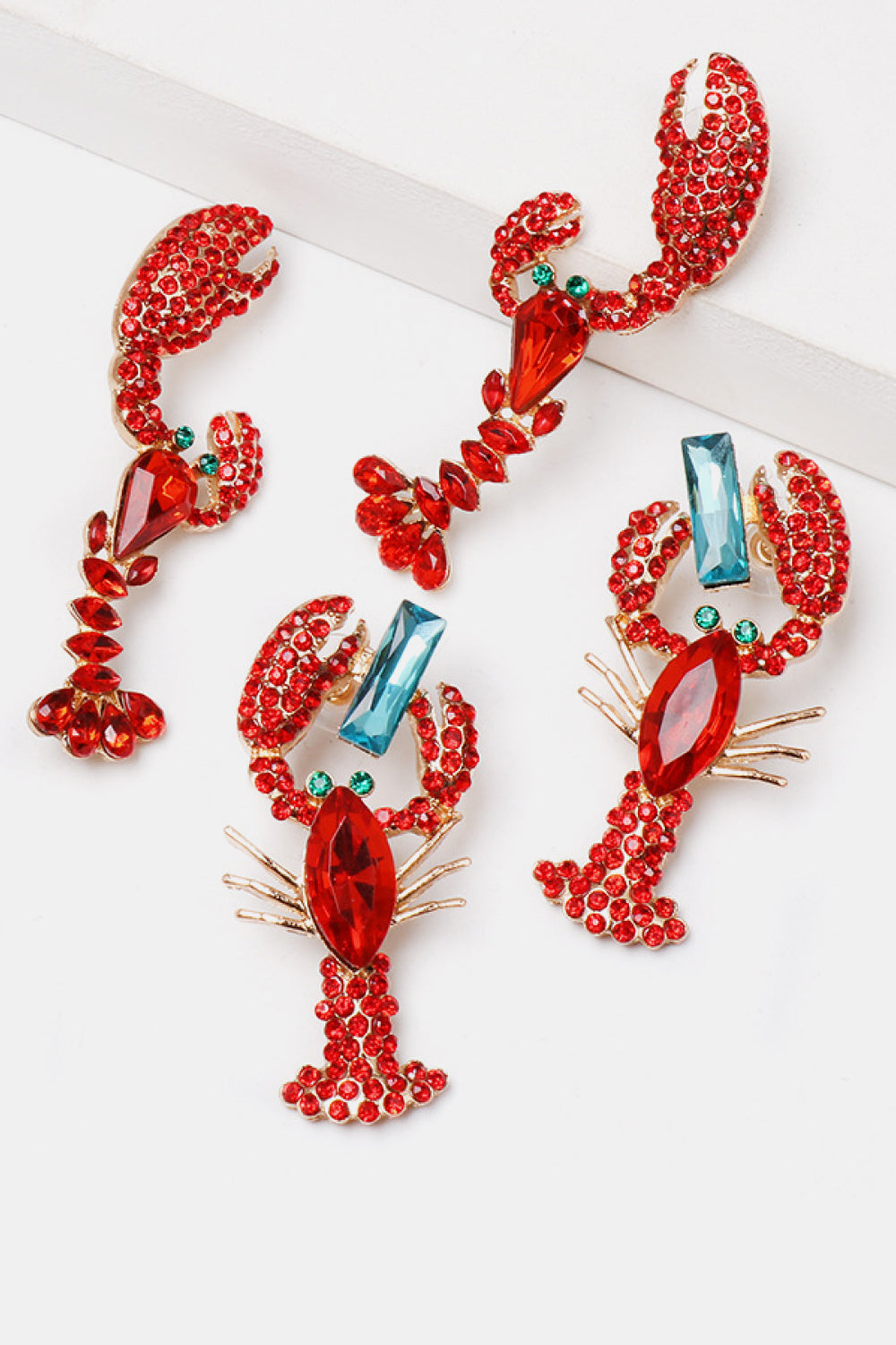 Lobster Shape Glass Stone Dangle Earrings - Tropical Seas Clothing 
