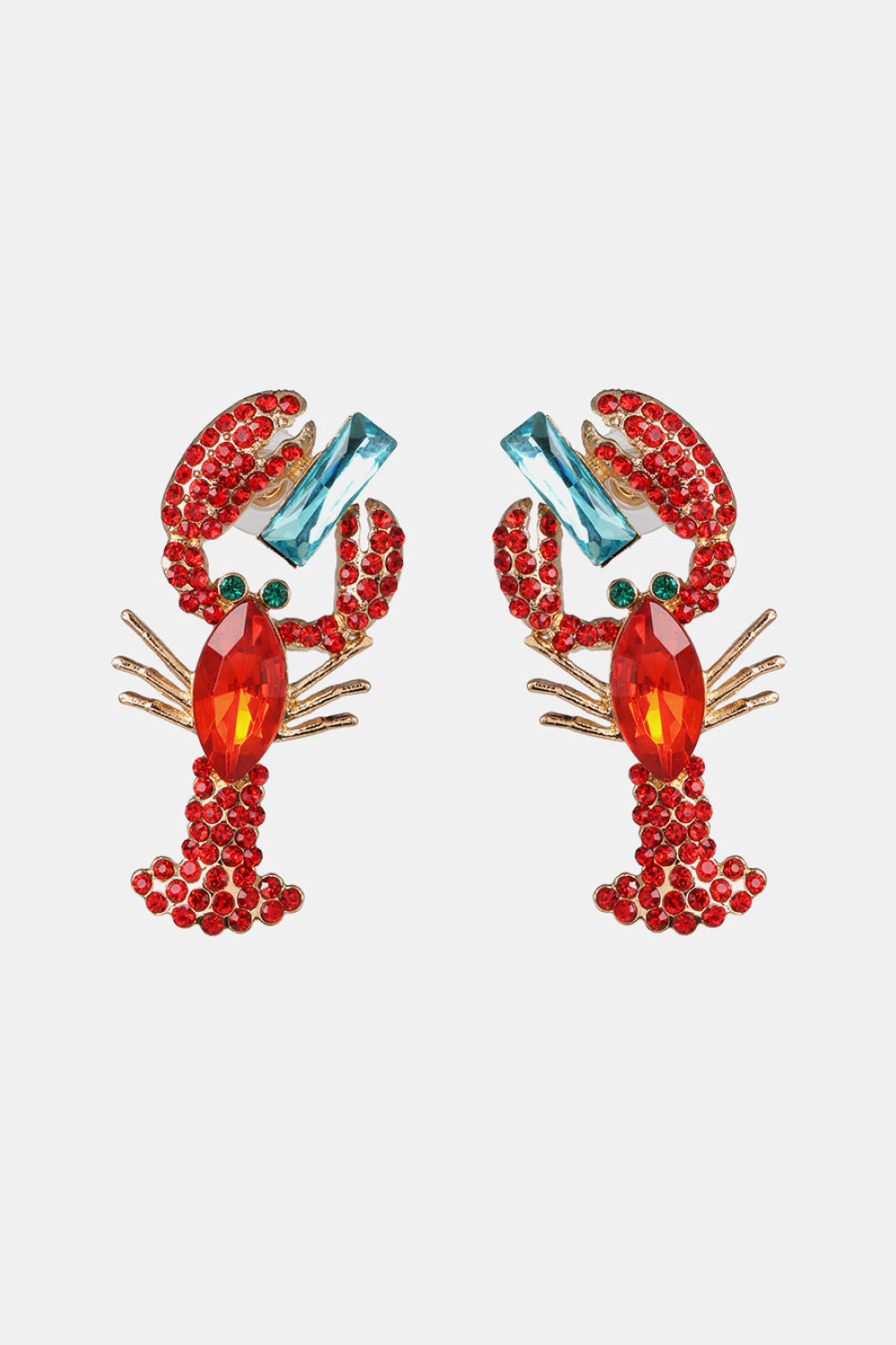 Lobster Shape Glass Stone Dangle Earrings - Tropical Seas Clothing 