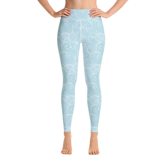 Women's Blue Ocean Swirl Yoga Leggings - Tropical Seas Clothing 