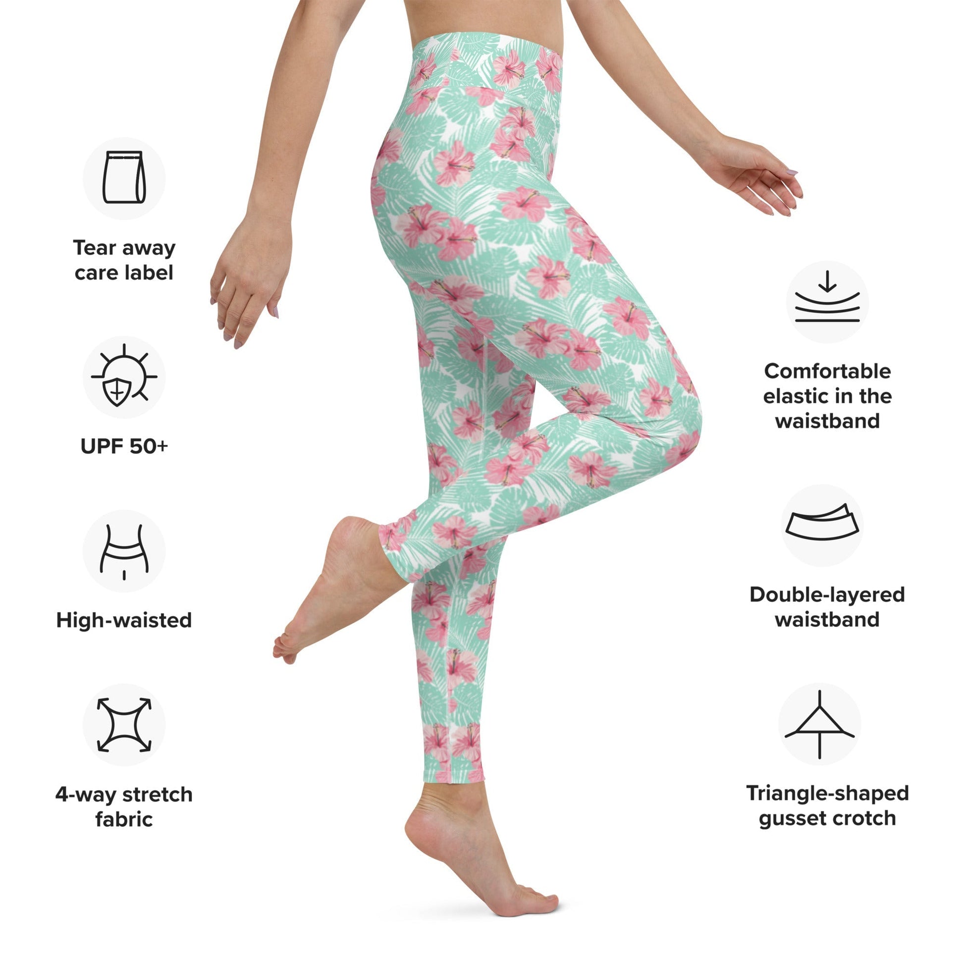 Women's Tropical Island Floral Yoga Leggings - Tropical Seas Clothing 