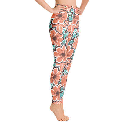 Women's Tropical Red Floral Yoga Leggings - Tropical Seas Clothing 