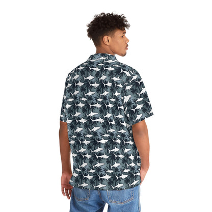 Men's Tropical Shark Night Hawaiian Shirt - Tropical Seas Clothing 