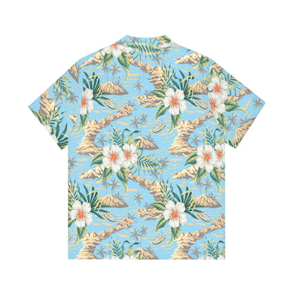 Men's Tropical Island Print Hawaiian Shirt - Tropical Seas Clothing 