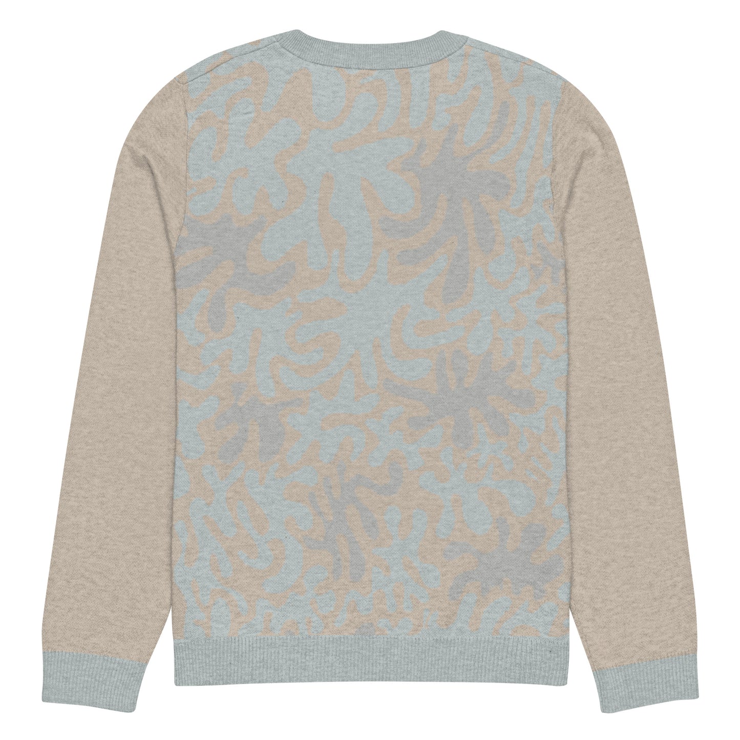 Tropical Seas Clothing men’s eco-friendly Coral Sands Knit Crew sweater, autumn style, back view, size 3XL, beige and blue