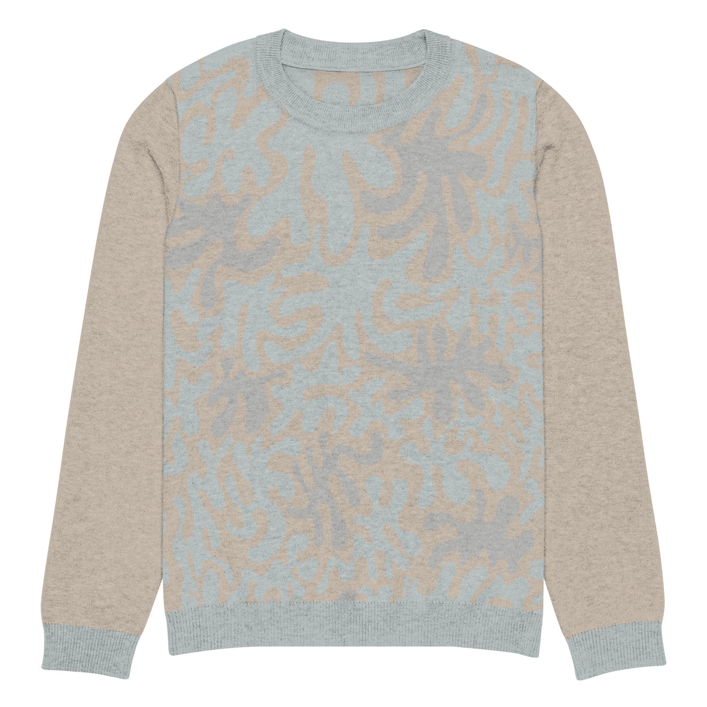 Tropical Seas Clothing men’s eco-friendly Coral Sands Knit Crew sweater, autumn style, front view, size 2XL, beige and blue