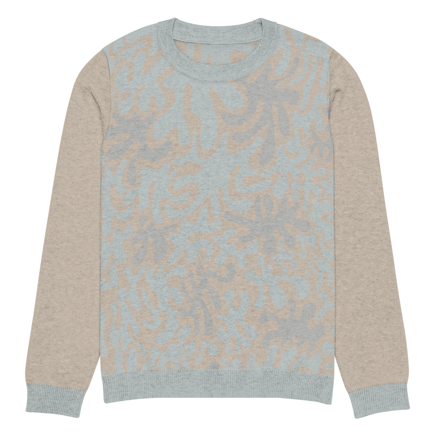 Tropical Seas Clothing men’s eco-friendly Coral Sands Knit Crew sweater, autumn style, front view, size 3XL, beige and blue