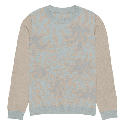 Tropical Seas Clothing men’s eco-friendly Coral Sands Knit Crew sweater, autumn style, front view, size 3XS, beige and blue