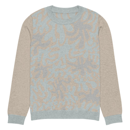 Tropical Seas Clothing men’s eco-friendly Coral Sands Knit Crew sweater, autumn style, front view, size M, beige and blue