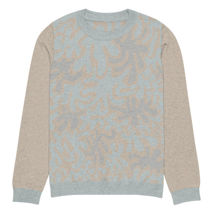 Tropical Seas Clothing men’s eco-friendly Coral Sands Knit Crew sweater, autumn style, front view, size S, beige and blue