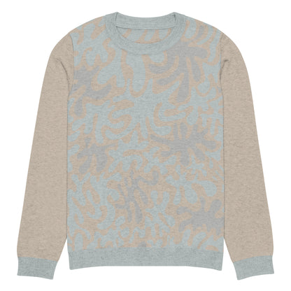 Tropical Seas Clothing men’s eco-friendly Coral Sands Knit Crew sweater, autumn style, front view, size XS, beige and blue